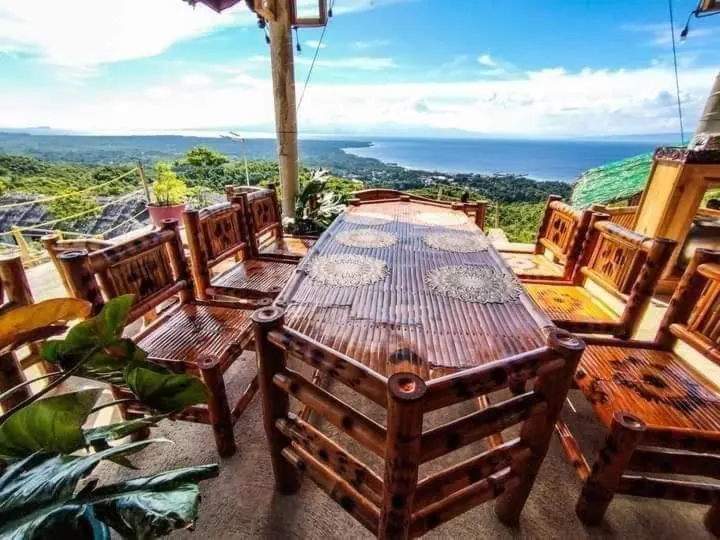 Wooden table set for dinner